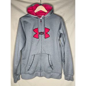 Women’s Under Armour, Zip-Up Sweatshirt, L, Heather Grey w/ Bright Pink Red Logo